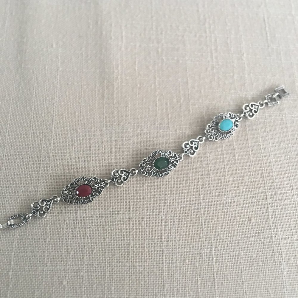 Vintage Bracelet with blue, green, and red stones